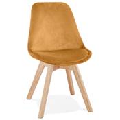 Chaise scandinave 'MILANO' en velours moutarde et 4 pieds en bois naturel