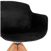 Chaise design de style scandinave à accoudoirs 'VOGAN' en velours noir avec 4 pieds en bois naturel