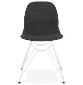 Chaise design 'Norsk White' en tissu gris avec 4 pieds en métal blanc