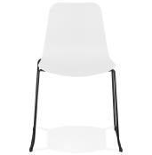 Chaise design empilable 'Style Black' blanche pieds tréteaux en métal noir