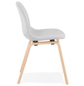 Chaise scandinave design 'Teknik Wood' en tissu gris clair avec 4 pieds en bois naturel