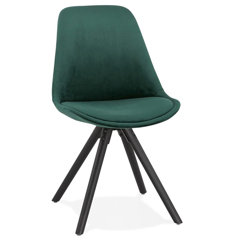 Chaise design 'Black Firenza' en velours vert avec 4 pieds en bois noir