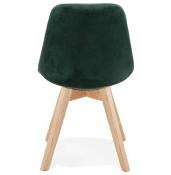 Chaise design 'Milano' en velours verte avec 4 pieds en bois naturel