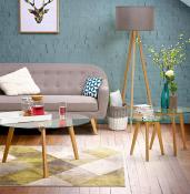 Table basse scandinave ronde 'Kölmy' plateau en verre 3 pieds en bois – Ø 90 cm