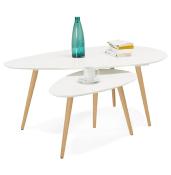 Tables basses scandinaves gigognes ovales 'Sisko' plateau bois blanc 3 pieds en bois - 116 x 66 cm