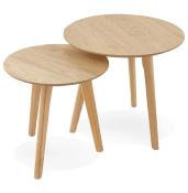 Tables basses scandinaves gigognes rondes 'Mukavä' plateau et 3 pieds en bois naturel - Ø 50 cm