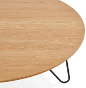 Table basse style industriel ronde 'Cooper' plateau en bois 4 pieds en métal noir - Ø 80 cm