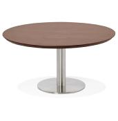 Table basse design ronde 'ELEA MINI' plateau en noyer et pied en acier brossé - Ø 90 cm