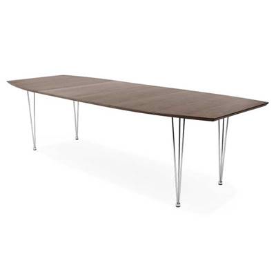 Table à diner / de réunion extensible 'Rym' plateau noyer 4 pieds métal chromé - 170(270) x 100 cm