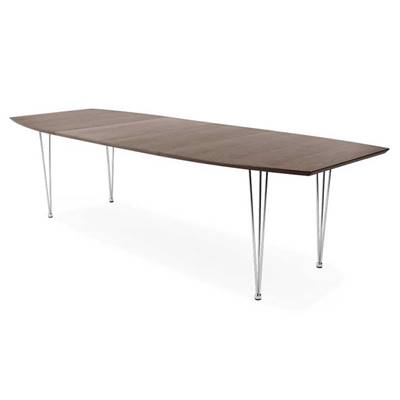 Table / table de réunion extensible 'Rym' plateau noyer 4 pieds métal chromé - 170(270) x 100 cm