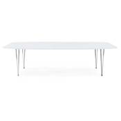 Table / table de réunion extensible 'Rym' blanche laquée 4 pieds métal chromé - 170(270) x 100 cm