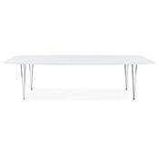 Table à diner / de réunion extensible 'Rym' blanche laquée 4 pieds métal chromé - 170(270) x 100 cm