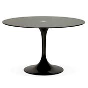 Table / table de réunion ronde 'Svart' verre trempé noir pied central métal noir – Ø 120 cm