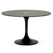 Table à diner / réunion ronde 'Svart' verre trempé noir pied central métal noir – Ø 120 cm