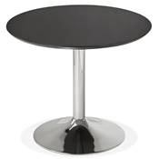 Petite table à diner / de bureau ronde 'Kontur' noire en bois pied central métal chromé - Ø 90 cm