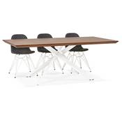 Table de salle à manger design 'Tepee Wood' plateau noyer pieds en métal blanc - 200 x 100 cm