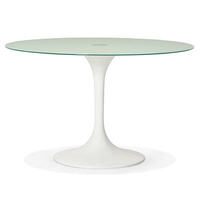 Table à diner / de réunion ronde 'Roundglass' en verre trempé blanc pied central blanc – Ø 120 cm
