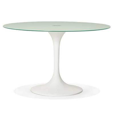 Table / table de réunion ronde 'Roundglass' en verre trempé blanc pied central blanc – Ø 120 cm
