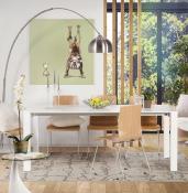 Table / table de réunion scandinave extensible 'Solada' blanche mat 4 pieds - 190(270) x 95 cm