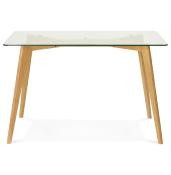 Table / bureau droit scandinave 'Skanör' plateau verre 4 pieds en bois naturel - 120 x 80 cm