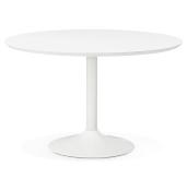 Table / table de réunion design ronde 'Bjork' en bois blanche pied central métal blanc – Ø 120 cm