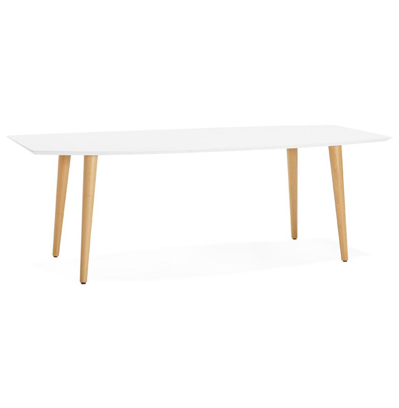 Table / table de réunion extensible scandinave 'Svenssen' blanche 4 pieds bois – 170(270) x 100 cm