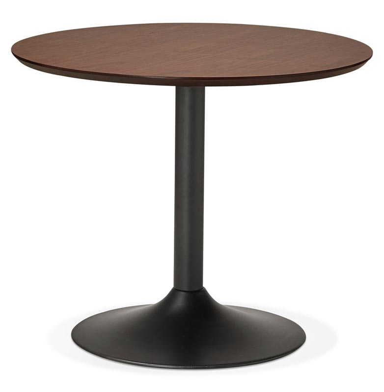 Petite table / table de réunion ronde design 'Kontur Black' noyer pied central métal noir - Ø 90 cm