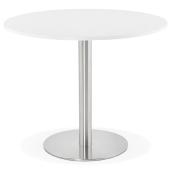 Petite table / table de réunion ronde 'Kara' blanche en bois pied central acier brossé - Ø 90 cm