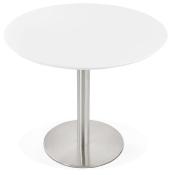 Petite table / table de réunion ronde 'Elea' blanche en bois pied central acier brossé - Ø 90 cm