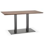 Table salle à manger 'Tvillin Black Small' noyer pied central en fonte noir - 150 x 70 cm