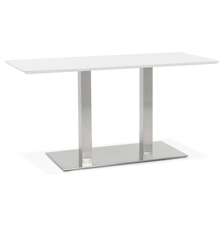 Table salle à manger 'Tvillin Small' blanche bois pied central acier brossé - 150 x 70 cm