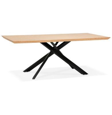 Table de salle à manger design 'Tepee Wood' plateau bois naturel pieds en métal noir - 200 x 100 cm