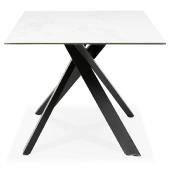 Table de salle à manger 'Tepee Ceram' plateau en céramique blanche pieds en métal noir - 180 x 90 cm