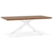 Table de salle à manger design 'Tepee Wood' plateau noyer pieds en métal blanc - 200 x 100 cm