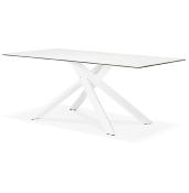 Table de salle à manger 'Tepee Ceram' blanche plateau en céramique pieds métal blanc - 180 x 90 cm