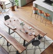 Table / table de réunion rectangulaire de style industriel 'BARNE' en bois massif pieds en métal noir - 200 x 95 cm