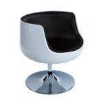 Fauteuil boule design rond 'Coque' pivotant noir et blanc pied central en mtal chrom