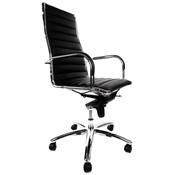Fauteuil de bureau design à roulettes et dossier haut 'GREATERS' noir avec pieds en métal chromé