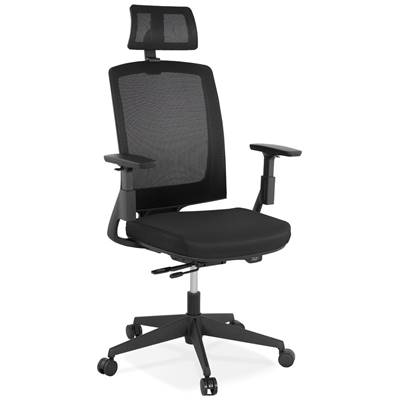 Fauteuil de bureau design à roulettes dossier haut 'FOLLOW' tissu noir et maillé pieds métal noir
