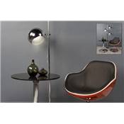 Fauteuil design lounge rond à accoudoirs 'Space' pivotant rouge et noir pied central en métal chromé