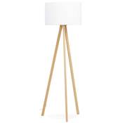 Lampadaire trpied scandinave 'Sttiv' abat-jour en tissu blanc 3 pieds en bois naturel