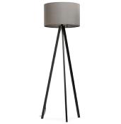 Lampadaire trépied scandinave 'Stätiv' abat-jour en tissu gris 3 pieds en métal noir