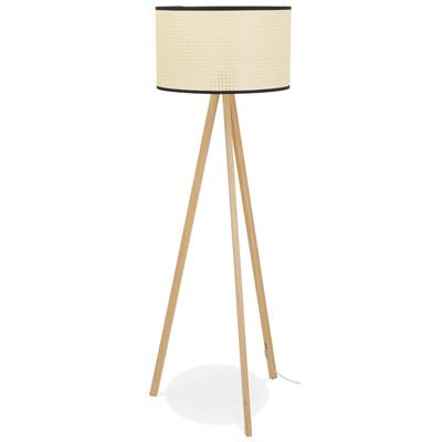 Lampadaire trépied scandinave 'SNELL' avec abat-jour en rotin naturel et 3 pieds en bois naturel