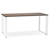 Bureau de direction droit design 'Business' plateau noyer pieds métal blanc et chromé – 160 x 80 cm