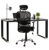 Bureau de direction droit 'Business' en bois noir pieds métal noir et métal chromé – 160 x 80 cm