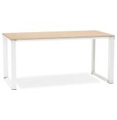 Bureau de direction droit design 'Business' bois naturel pieds métal blanc et chromé – 160 x 80 cm