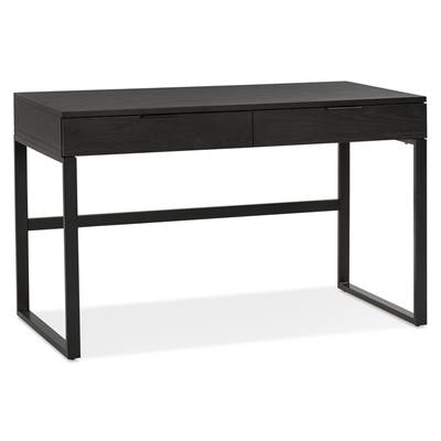 Petit bureau droit / table travail design 2 tiroirs 'BAMBIN' bois et pieds métal noir - 120 x 60 cm