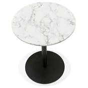 Petite table bistrot ronde 'MARBEL' pierre blanche effet marbre pied central métal noir - Ø 60 cm
