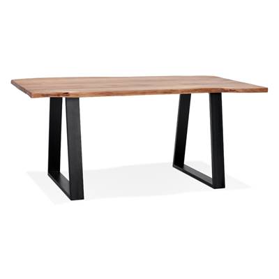 Petite table à diner / bureau rectangulaire de style industriel 'SMALL BARNE' en bois massif pieds en métal noir - 160 x 90 cm
