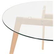 Petite table à diner ronde scandinave 'LITEN' plateau en verre et 4 pieds bois naturel - Ø 100 cm